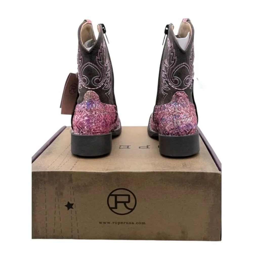 Roper Glitter Aztec Toddler Cowgirl Boots Size 6 Pink Brown Western
